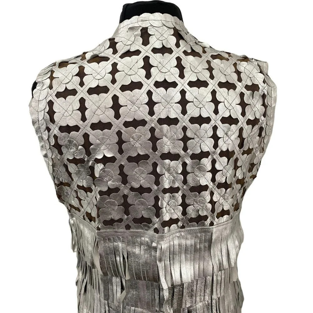 Belgin Francis Silver Leather Fringe Vest NWOT - Picture 5 of 9